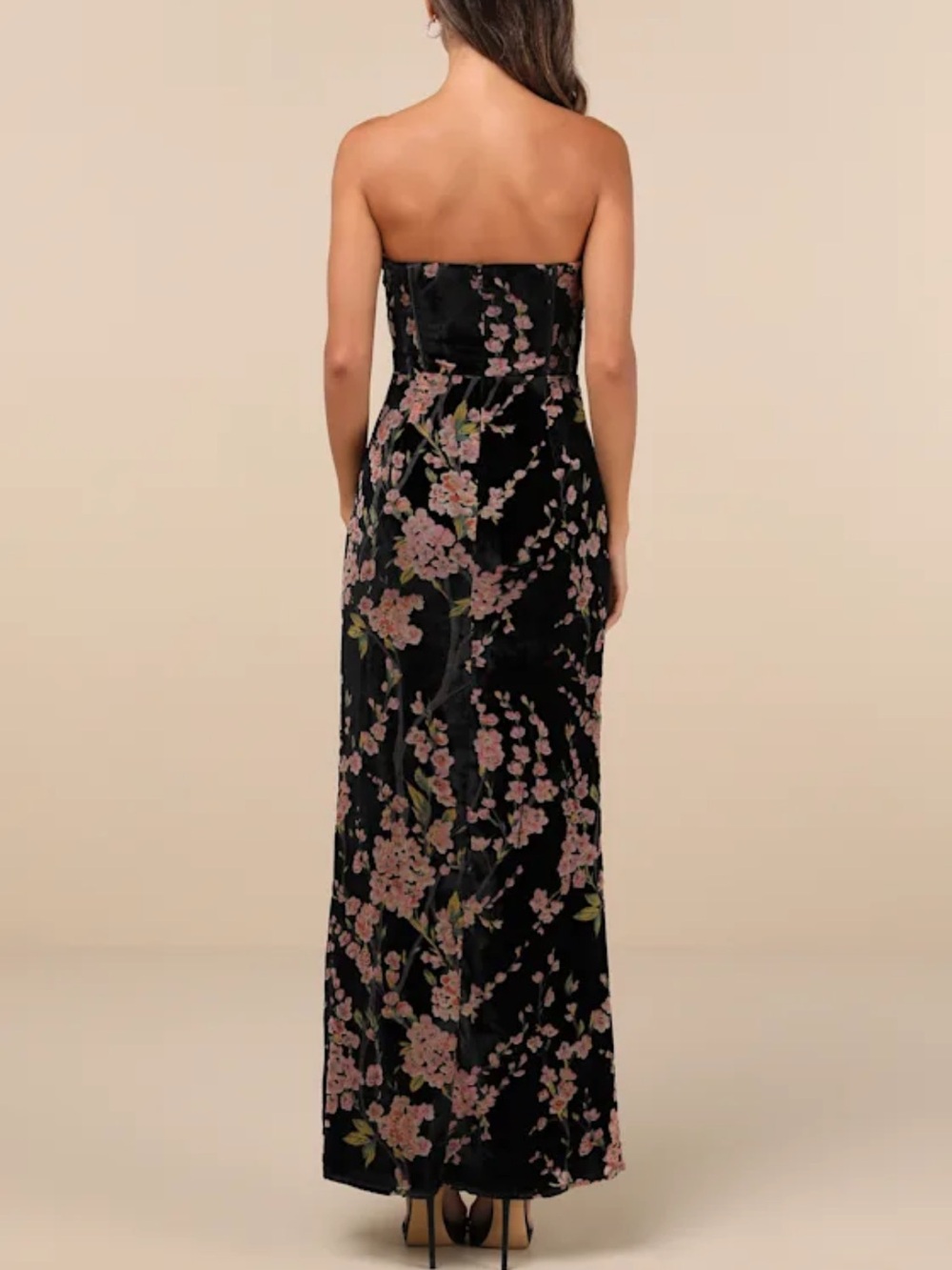 NWT Lulus Luxurious Allure Black Burnout Velvet Strapless Maxi Dress - Picture 7 of 7